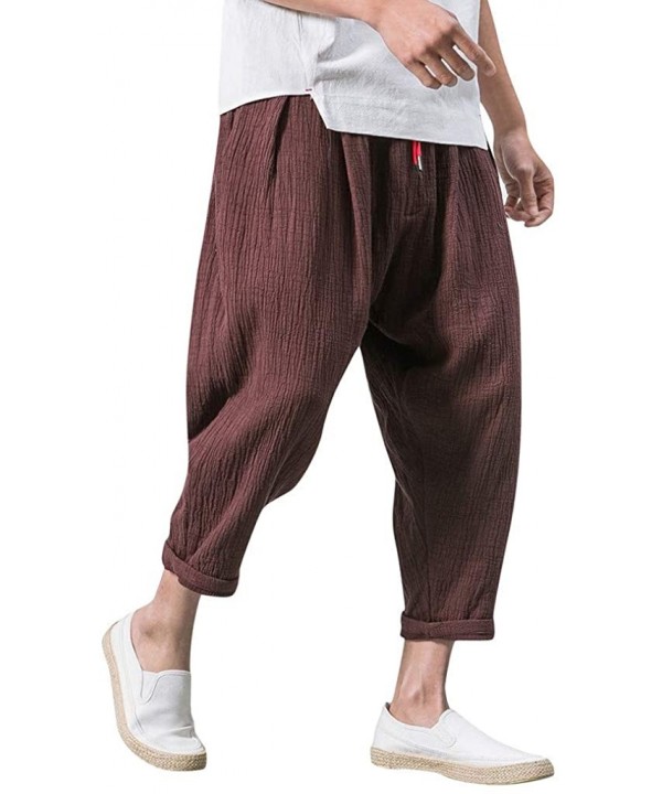 Men's Pants Casual Baggy Harem Pants Loose Drawstring Jogger 3/4 Capri Pants with Big Pockets - Coffee - CK18WIGX4Z4 $23.90-T...