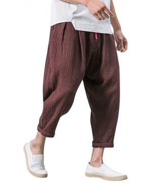 Men's Pants Casual Baggy Harem Pants Loose Drawstring Jogger 3/4 Capri Pants with Big Pockets - Coffee - CK18WIGX4Z4 $23.90-T...