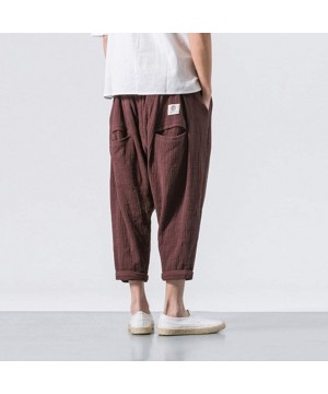 Men's Pants Casual Baggy Harem Pants Loose Drawstring Jogger 3/4 Capri Pants with Big Pockets - Coffee - CK18WIGX4Z4 $23.90-T...