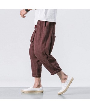 Men's Pants Casual Baggy Harem Pants Loose Drawstring Jogger 3/4 Capri Pants with Big Pockets - Coffee - CK18WIGX4Z4 $23.90-T...