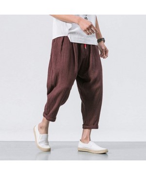 Men's Pants Casual Baggy Harem Pants Loose Drawstring Jogger 3/4 Capri Pants with Big Pockets - Coffee - CK18WIGX4Z4 $23.90-T...