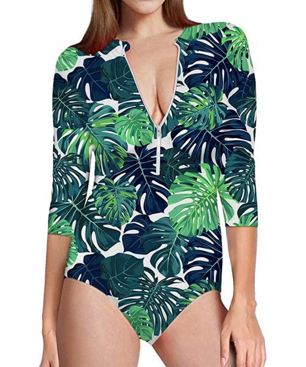 Hawaii Women's One-Piece Surfing Swimsuit Seven-Quarter Sleeve Front Zip Sun Protection Bathing Suit - Hawaii 11 - CM18RGM07I...