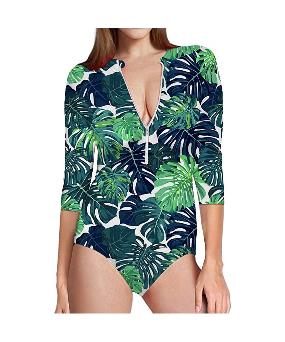 Hawaii Women's One-Piece Surfing Swimsuit Seven-Quarter Sleeve Front Zip Sun Protection Bathing Suit - Hawaii 11 - CM18RGM07I...