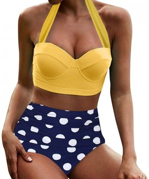 Women's High Waist Bikini Swimwear Women's Vintage Print Beachwear Bikini Set Swimwear - C3-yellow - CD196LZUM3E $13.25-Tops