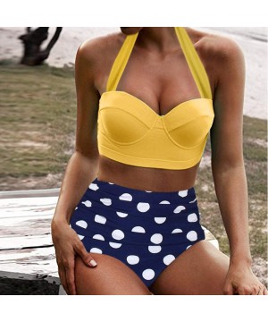 Women's High Waist Bikini Swimwear Women's Vintage Print Beachwear Bikini Set Swimwear - C3-yellow - CD196LZUM3E $13.25-Tops