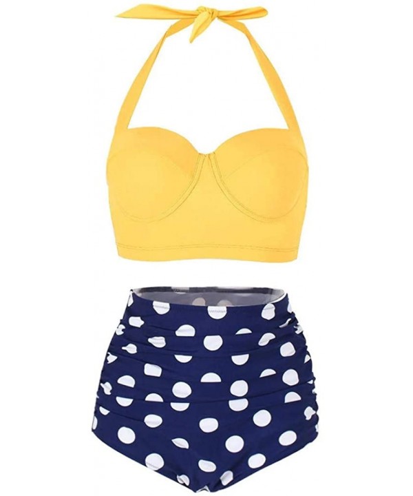 Women's High Waist Bikini Swimwear Women's Vintage Print Beachwear Bikini Set Swimwear - C3-yellow - CD196LZUM3E $13.25-Tops