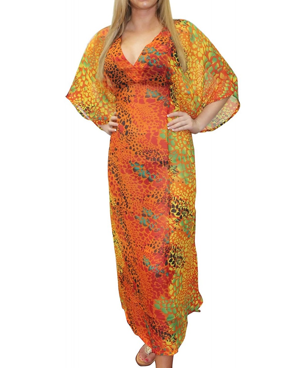 Women's One Size Elegant Loose Swing Beach Casual Aloha Dress Printed A - Pumpkin Orange_e881 - C811FII5501 $17.99-Cover-Ups