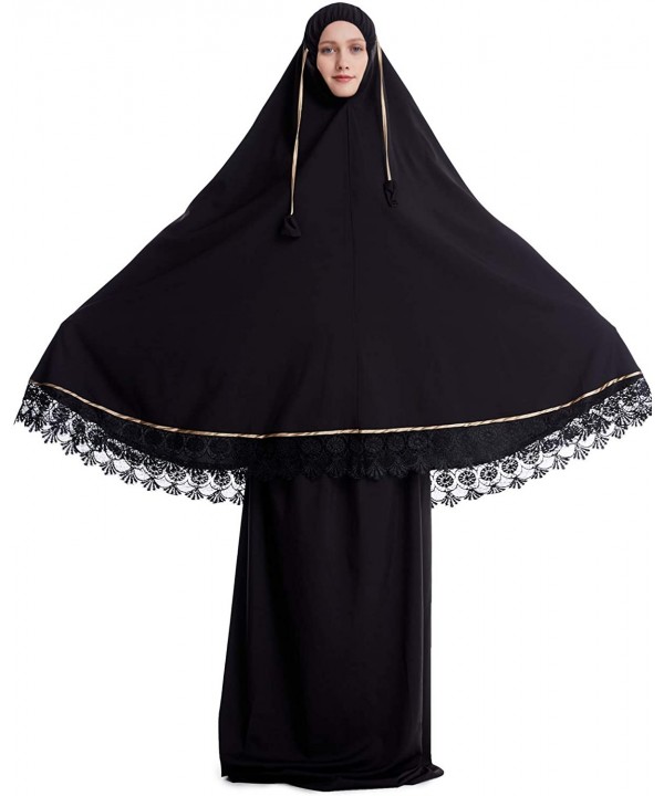 Women's All-Cover Muslim Dress Set Classic Praying Clothes Saudi Arab Lady Soft Abaya Ethnic Clothes- 2pcs(top+Dress) - A-bla...