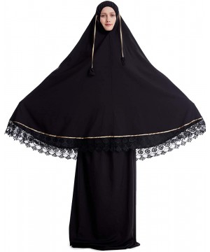 Women's All-Cover Muslim Dress Set Classic Praying Clothes Saudi Arab Lady Soft Abaya Ethnic Clothes- 2pcs(top+Dress) - A-bla...