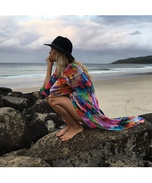 Women's Sheer Chiffon Kimono Cardigan Long Boho Beach Dress Printed Open Front Swimsuit Cover Up Swimwear Printed J - C1194EH...