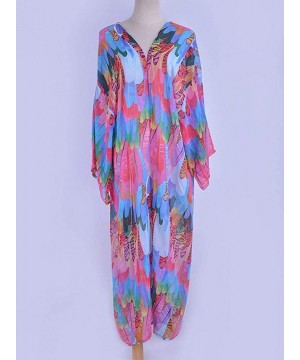 Women's Sheer Chiffon Kimono Cardigan Long Boho Beach Dress Printed Open Front Swimsuit Cover Up Swimwear Printed J - C1194EH...