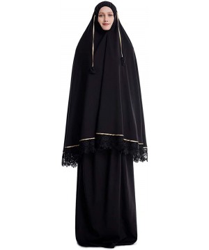 Women's All-Cover Muslim Dress Set Classic Praying Clothes Saudi Arab Lady Soft Abaya Ethnic Clothes- 2pcs(top+Dress) - A-bla...