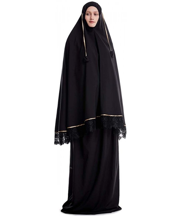 Women's All-Cover Muslim Dress Set Classic Praying Clothes Saudi Arab Lady Soft Abaya Ethnic Clothes- 2pcs(top+Dress) - A-bla...