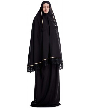 Women's All-Cover Muslim Dress Set Classic Praying Clothes Saudi Arab Lady Soft Abaya Ethnic Clothes- 2pcs(top+Dress) - A-bla...