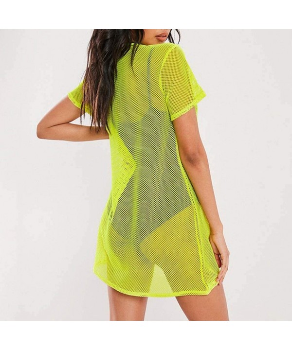 Women's Sexy Bathing Suit Cover Up Short Sleeve Perspective Mini Dresses for Beach Pool Swimwear - Yellow - C819CSAC5GH $12.8...