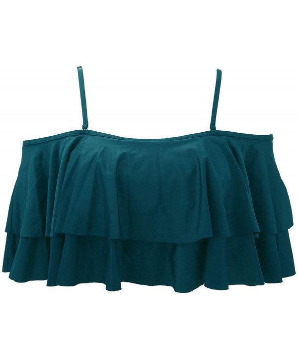 Women Flounce Swimsuit Off Shoulder Ruffled Chic Bikini Tops - Deep Green - CK196D6T2DI $13.71-Tops