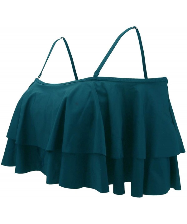 Women Flounce Swimsuit Off Shoulder Ruffled Chic Bikini Tops - Deep Green - CK196D6T2DI $13.71-Tops