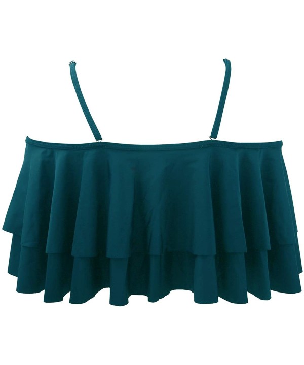 Women Flounce Swimsuit Off Shoulder Ruffled Chic Bikini Tops - Deep Green - CK196D6T2DI $13.71-Tops