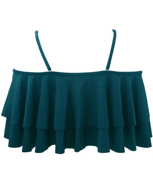 Women Flounce Swimsuit Off Shoulder Ruffled Chic Bikini Tops - Deep Green - CK196D6T2DI $13.71-Tops