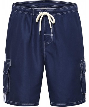 Mens Beach Board Shorts Swim Trunks with Cargo Pockets - 2 Pack-black/Navy - CF194OT8KDK $36.43-Trunks