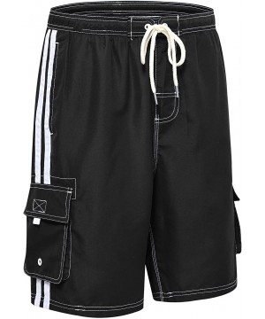 Mens Beach Board Shorts Swim Trunks with Cargo Pockets - 2 Pack-black/Navy - CF194OT8KDK $36.43-Trunks