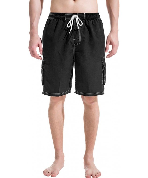 Mens Beach Board Shorts Swim Trunks with Cargo Pockets - 2 Pack-black/Navy - CF194OT8KDK $36.43-Trunks