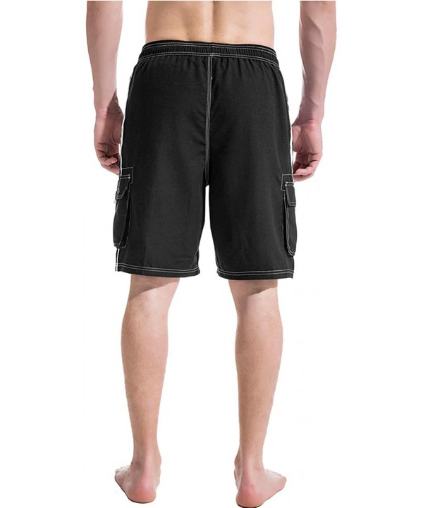 Mens Beach Board Shorts Swim Trunks with Cargo Pockets - 2 Pack-black/Navy - CF194OT8KDK $36.43-Trunks