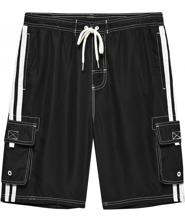 Mens Beach Board Shorts Swim Trunks with Cargo Pockets - 2 Pack-black/Navy - CF194OT8KDK $36.43-Trunks