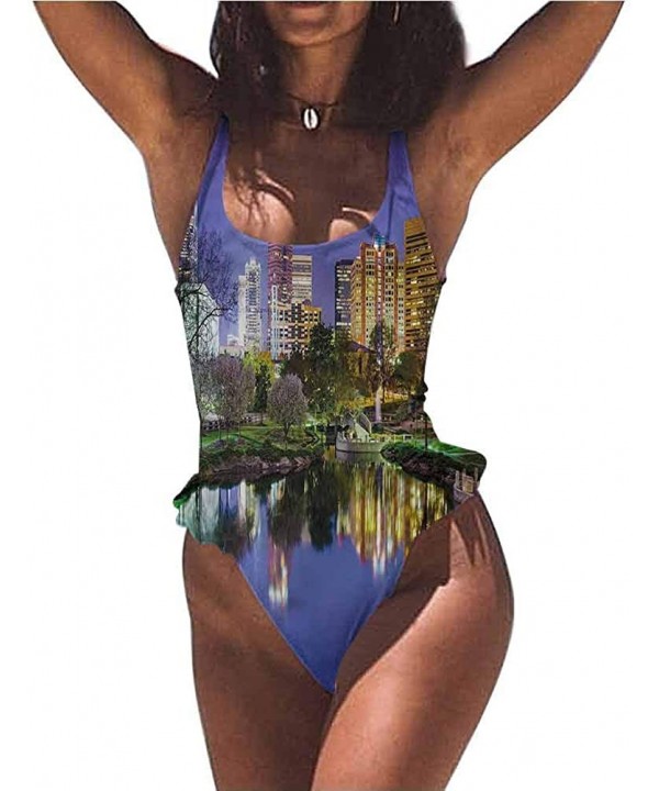 Bathing Suit City- New York at Night Bridge Very Flattering Style - Multi 07-one-piece Swimsuit - C119E877LGR $49.79-Bottoms