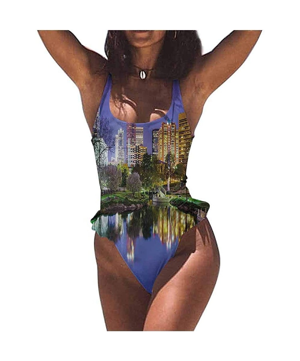 Bathing Suit City- New York at Night Bridge Very Flattering Style - Multi 07-one-piece Swimsuit - C119E877LGR $49.79-Bottoms