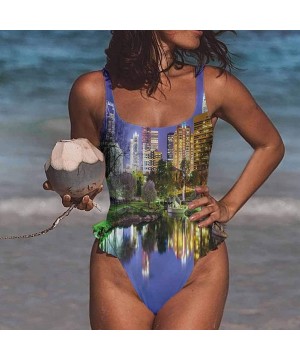 Bathing Suit City- New York at Night Bridge Very Flattering Style - Multi 07-one-piece Swimsuit - C119E877LGR $49.79-Bottoms