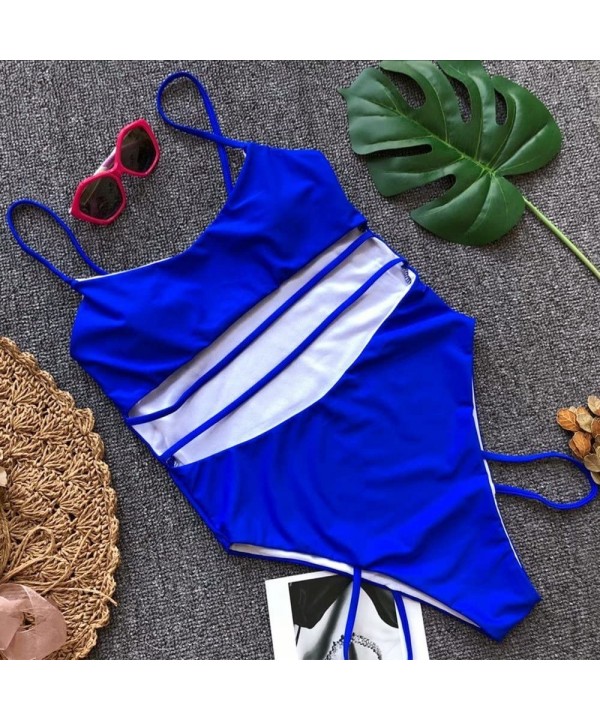 Womens One Piece Swimsuits Push up Strappy High Cut High Waisted Cheeky Bathing Suit Swimwear - Blue - CY18EO0EYU3 $26.96-Sets