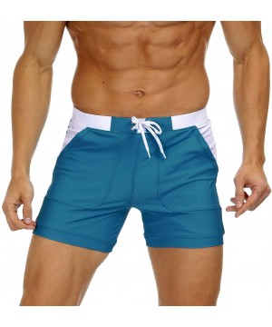 Men's Swimwear Swimsuits Solid Basic Long Swim Boxer Trunks Board Shorts with Pockets - Peacock Blue - CI19EW05M0H $15.83-Trunks