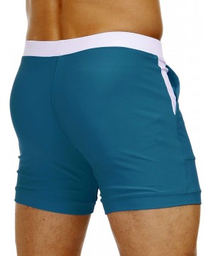 Men's Swimwear Swimsuits Solid Basic Long Swim Boxer Trunks Board Shorts with Pockets - Peacock Blue - CI19EW05M0H $15.83-Trunks