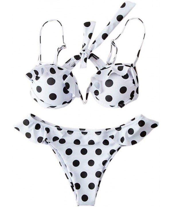 Womens Two Piece Push up Ruffle Cute Bikini Swimsuit Set Stripeds/Polka Dot Underwire Bathing Suit - White - CW18N6TI798 $13....