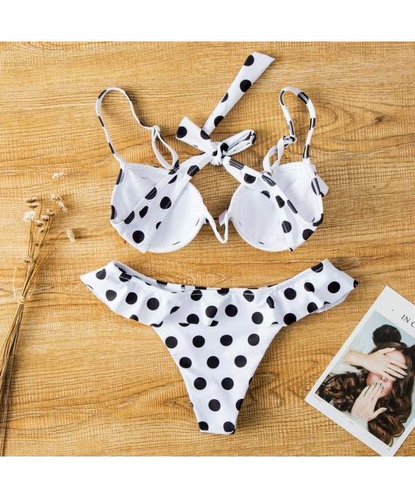 Womens Two Piece Push up Ruffle Cute Bikini Swimsuit Set Stripeds/Polka Dot Underwire Bathing Suit - White - CW18N6TI798 $13....