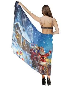 Women Girl Fashion Chiffon Scarf Bikini Cover Up Summer Beach Sarong Wrap - Christmas Drawing of Deer Sleigh of Santa Claus -...