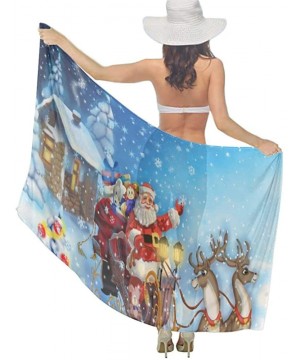 Women Girl Fashion Chiffon Scarf Bikini Cover Up Summer Beach Sarong Wrap - Christmas Drawing of Deer Sleigh of Santa Claus -...