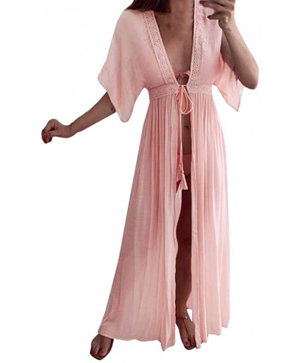 Women's Bathing Suit Cover Up Lace Bikini Swimsuit Beach Maxi Dress - Pink N - C5193XHDK2S $24.13-Cover-Ups