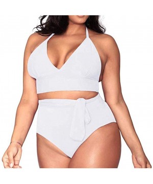 Plus Size Bathing Suits for Women High Waisted Tummy Control Swimwear Swimsuit Full Coverage - White - CZ197HO3ZWZ $14.34-Boa...