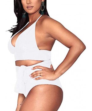 Plus Size Bathing Suits for Women High Waisted Tummy Control Swimwear Swimsuit Full Coverage - White - CZ197HO3ZWZ $14.34-Boa...