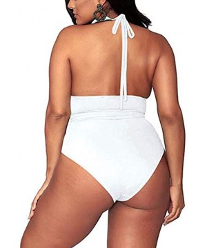 Plus Size Bathing Suits for Women High Waisted Tummy Control Swimwear Swimsuit Full Coverage - White - CZ197HO3ZWZ $14.34-Boa...