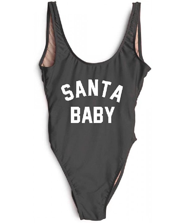 Women Santa Baby One Piece Swimwear Christmas Party Sexy Bodysuit Swimsuit - Black White 620 - CP18I37RDAH $26.36-One-Pieces