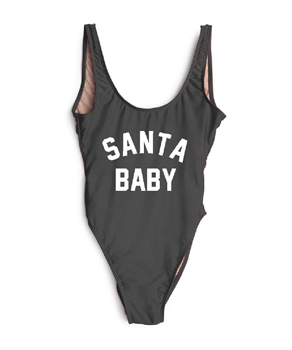 Women Santa Baby One Piece Swimwear Christmas Party Sexy Bodysuit Swimsuit - Black White 620 - CP18I37RDAH $26.36-One-Pieces