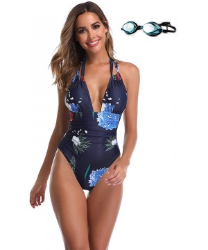 Women's Swimsuits One Piece Swimsuit for Women Tummy Control Swimwear Bathing Suits Get Swimming Goggles Sapphire - CW190DY9S...