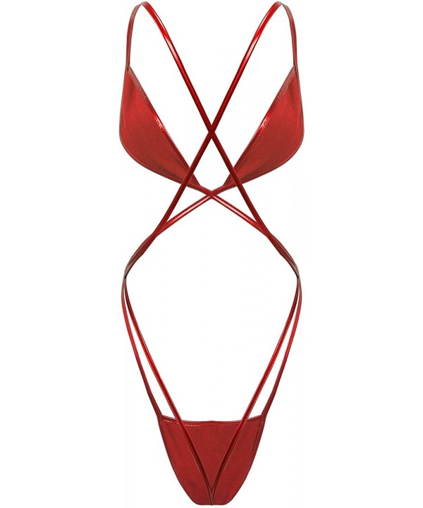 Woman's Micro Slingshot One-Piece Bikini Thong Monokini Swimsuit Bodysuit Teddy Lingerie - Red One-piece - CM198CQ98XL $11.31...