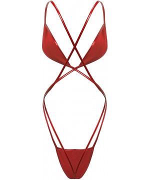 Woman's Micro Slingshot One-Piece Bikini Thong Monokini Swimsuit Bodysuit Teddy Lingerie - Red One-piece - CM198CQ98XL $11.31...