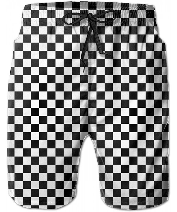 Men's Swim Trunks Checker Board Quick Dry Drawstring Surfing Beach Board Shorts with Pockets - White - CY18R5C405Q $31.90-Boa...