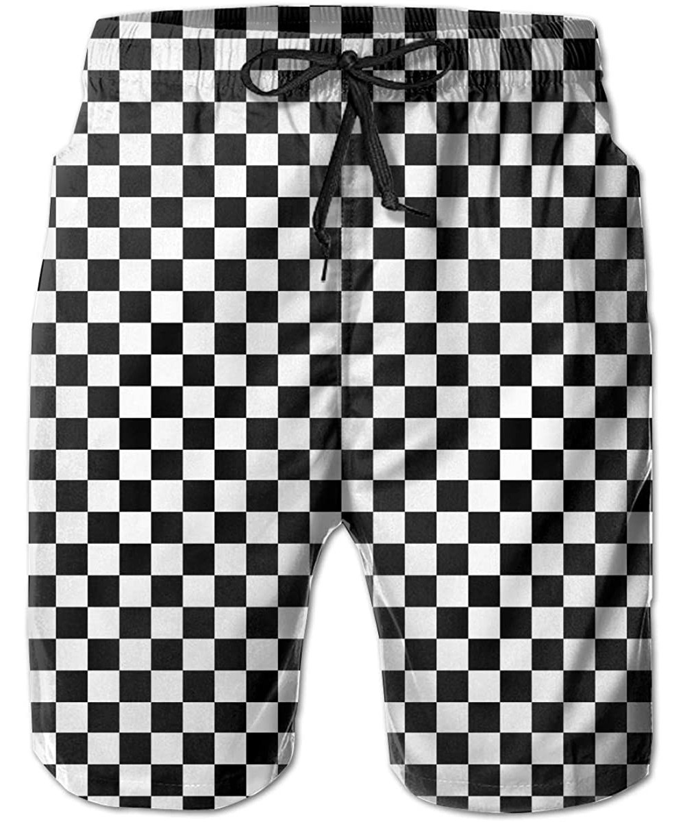 Men's Swim Trunks Checker Board Quick Dry Drawstring Surfing Beach Board Shorts with Pockets - White - CY18R5C405Q $31.90-Boa...