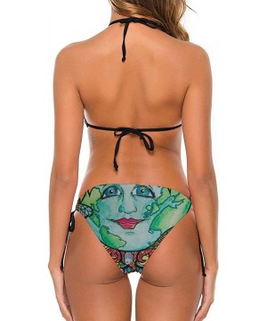 Women Fashion Sexy Adjustable Halter Bikini Set Two Piece Bathing Suits - Trippy Sun Moon - CT199GO3DDR $30.81-Sets